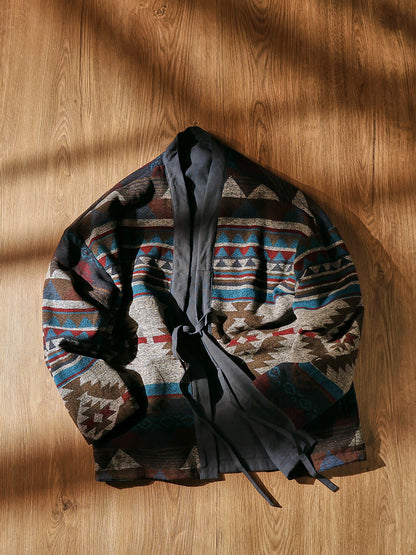 Men's Japanese Retro Reversible Cotton Robe Cardigan