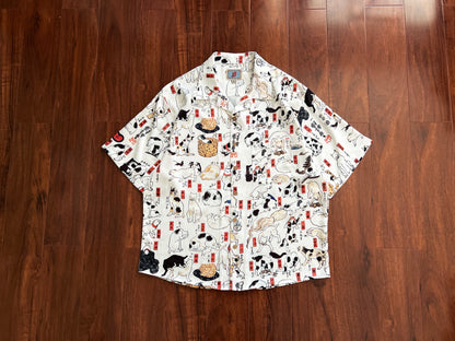 Ukiyo-E Patchwork Style Loose Drape Hawaiian Cuban Collar Printed Aloha Shirt Short Sleeve Shirt