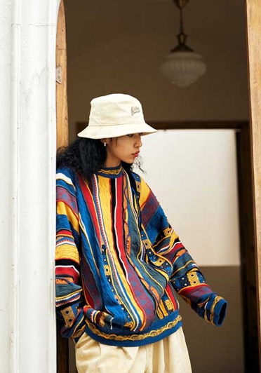 Medria American Style Retro Sweater - Guochao Hidden Color Bitter Melon Stripe Pullover