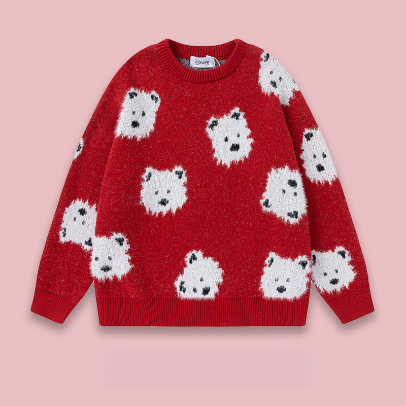 Color-Block Cartoon Puppy Knitted Sweater – Designer Brand Unisex