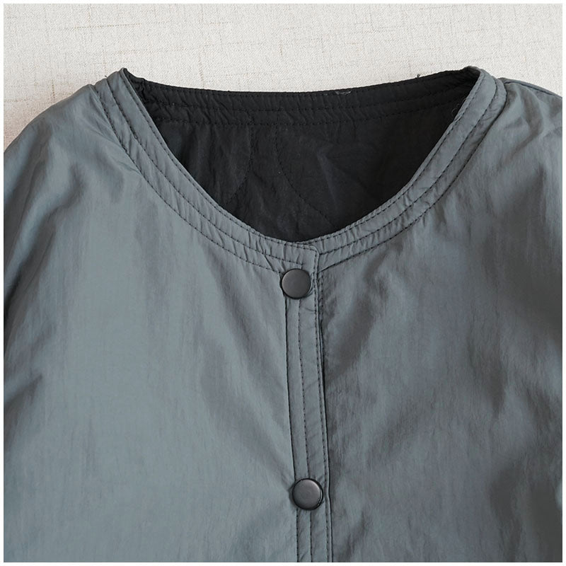 Reversible Quilted Cotton Jacket – Lightweight Loose Fit with Round Neck for Spring/Autumn