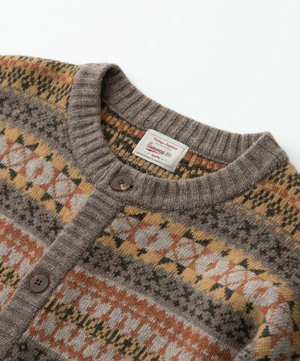 Fair Isle Ethnic-Style Merino Wool Cardigan – Thick Knit Unisex