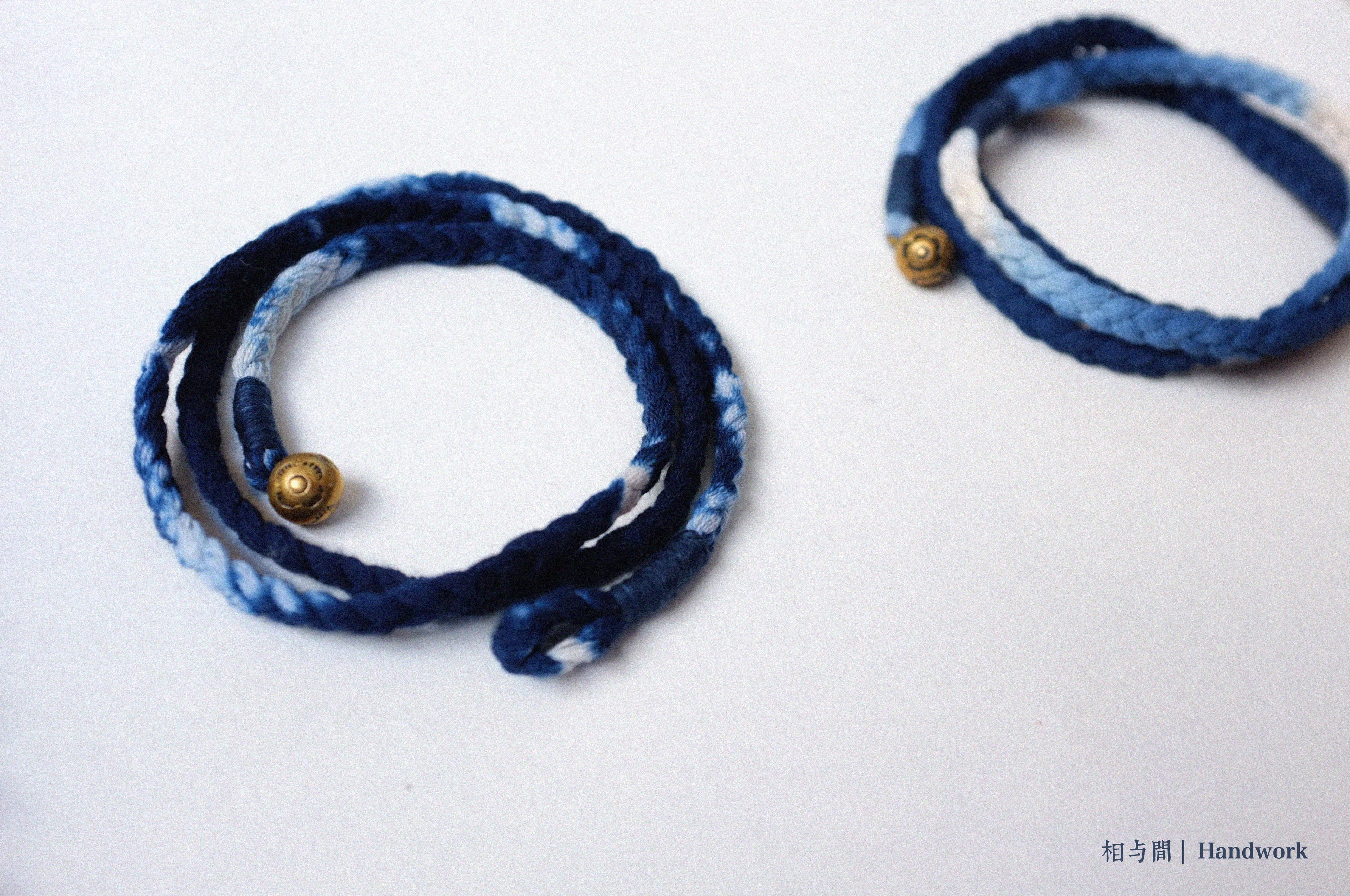 Original Blue Dyed Bracelet Chinese Retro INDIGO Tie-Dye Bracelet Multi-Turn Three-Strand Braided Couple Bracelet