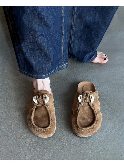 Women's Retro Birkenstock Shoes - Sheepskin Thick-Soled Flat Genuine Leather Suede Slip-On Shoes