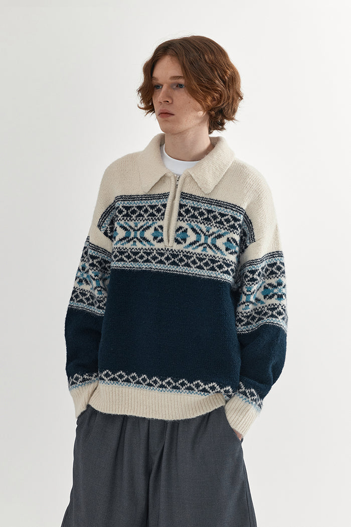 Coke Life Carpem Unisex Retro Fair Isle Sweater Jacket - Autumn Wool Zipper Loose Lazy Style Top