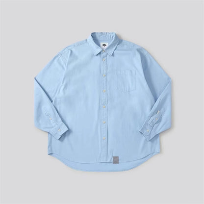 Long Sleeve Shirt Pure Cotton Japanese Style Simple Solid Color Shirt for Men