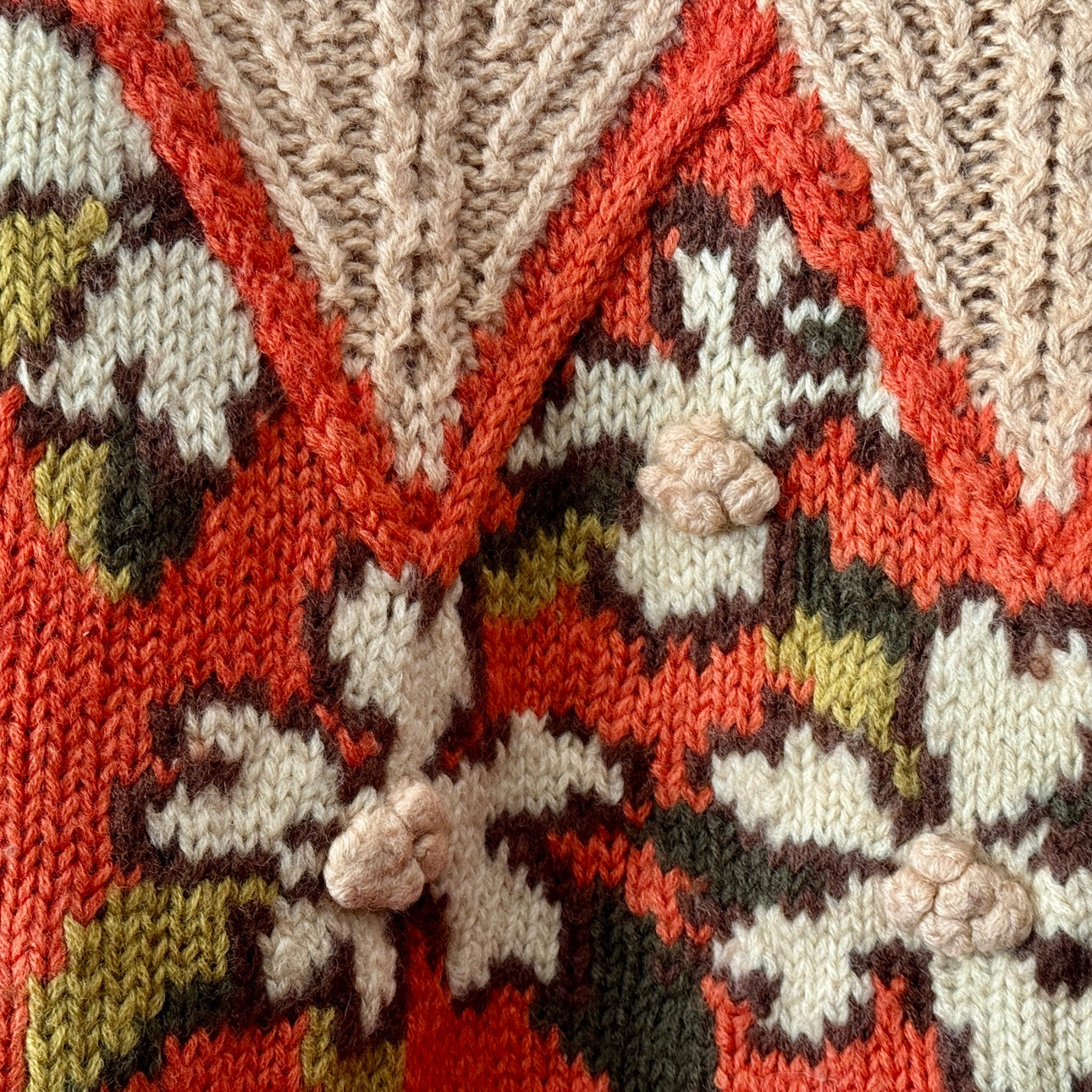 Thick Knit 100% Wool Handmade Knitted 3D Crochet Pullover Vintage Sweater WW36