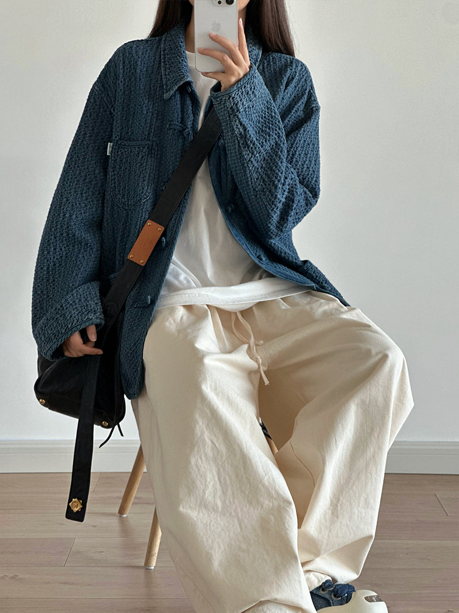 New Chinese Style Textured Jacket Washed Vintage Jacket Japanese Style Button Gradient Denim Loose Workwear Unisex