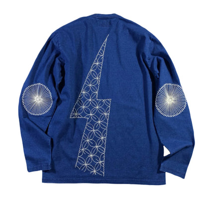 Japanese Vintage Indigo Long Sleeve T-Shirt – Washed Loose Casual Tee for Men – Japanese vintage | yamalin clothes | Yamalinclothes