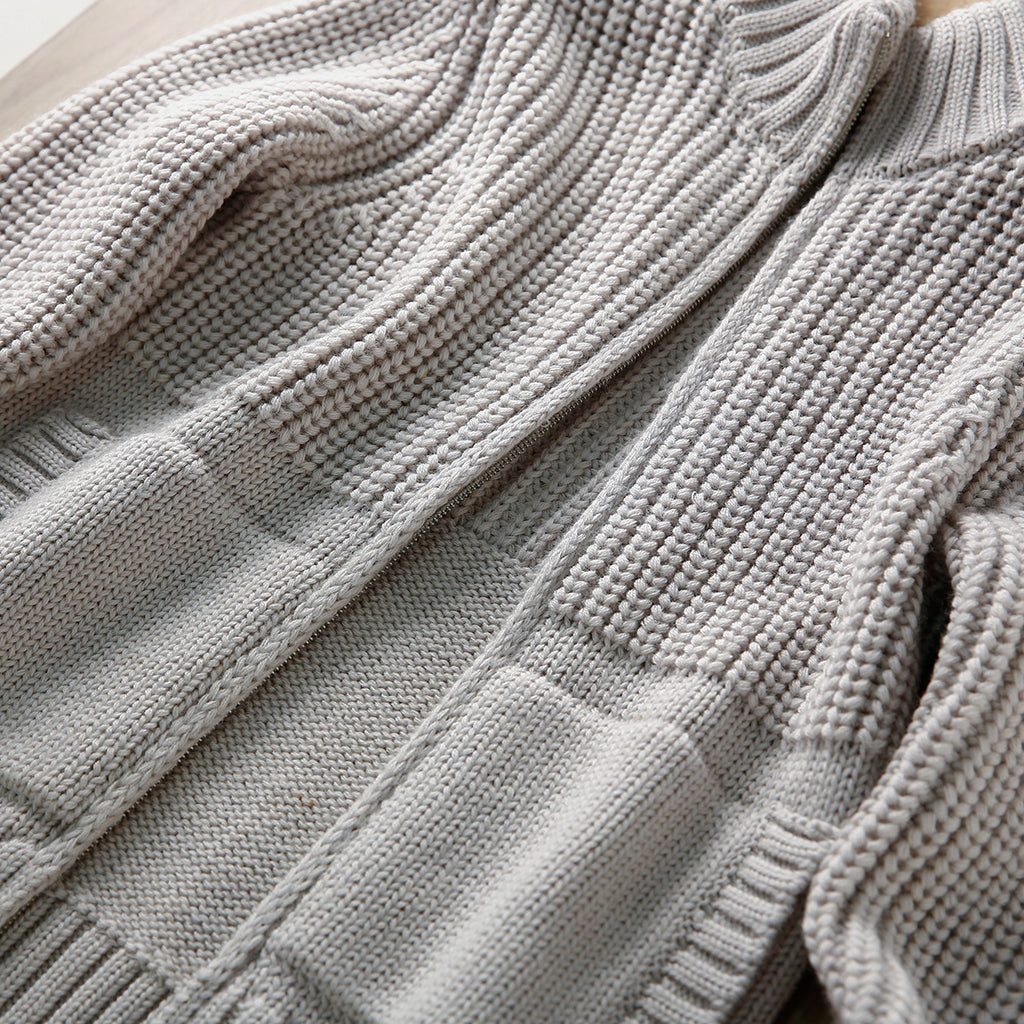 Italian Pure Wool Stand-Collar Cardigan – 100% Heavyweight Knit Sweater Jacket for Autumn/Winter