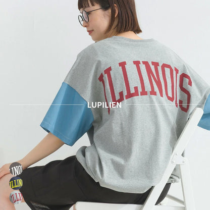 Japanese Style Stitching Denim Pocket Letters Profile T-shirt Designer Loose Casual Summer Patch