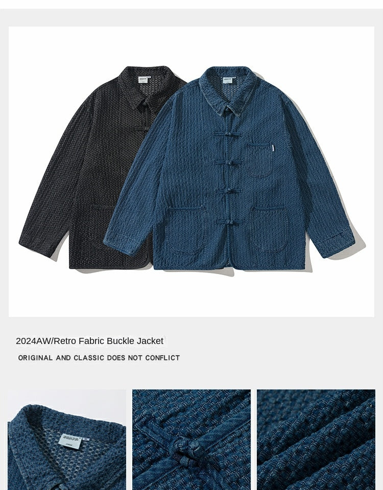 Amekaji Autumn Vintage Multi-Pocket Button Work Jacket Men's Loose Fit Turn-Down Collar Washed Jacket Trend