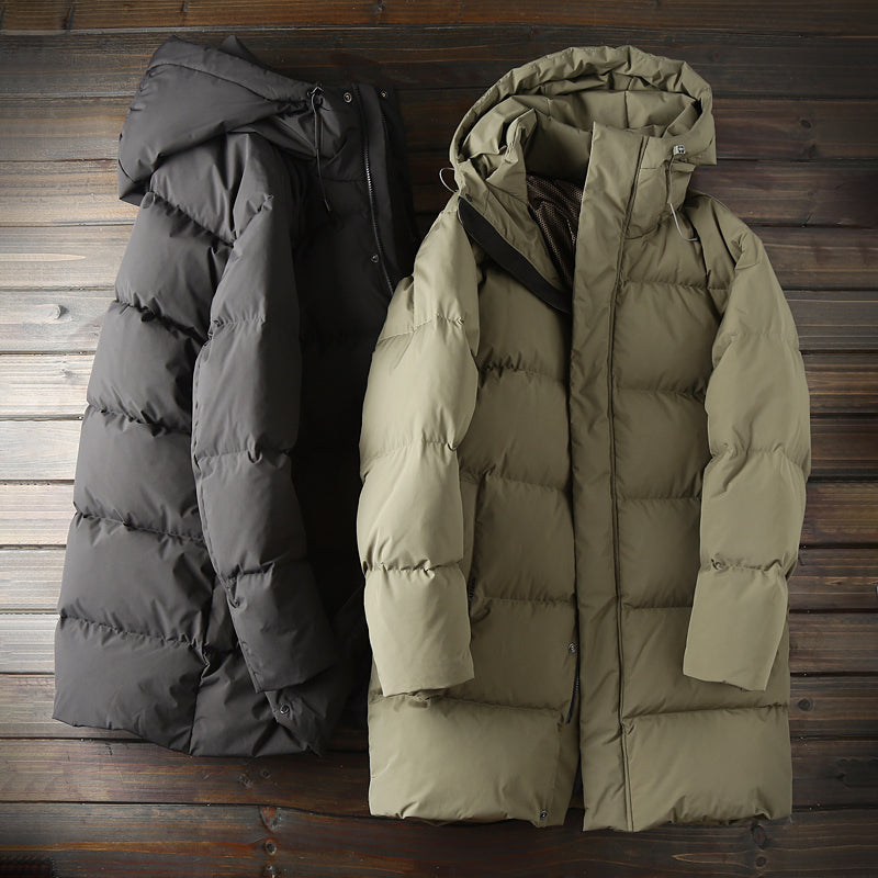 Men's Plus Size 800 Fill Power Mid-Length Down Jacket - Euro-American Style Hooded Thickened Cold-Resistant Warm Coat