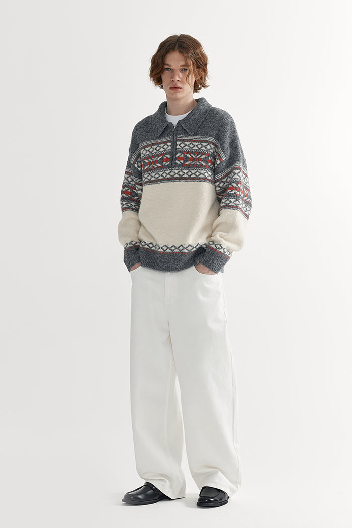 Coke Life Carpem Unisex Retro Fair Isle Sweater Jacket - Autumn Wool Zipper Loose Lazy Style Top