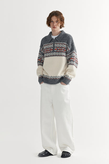 Coke Life Carpem Unisex Retro Fair Isle Sweater Jacket - Autumn Wool Zipper Loose Lazy Style Top