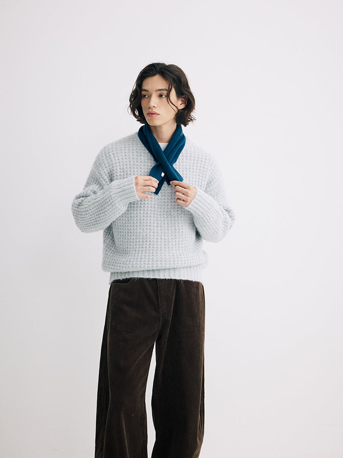 Coke Life Carpem Unisex Winter Sweater - 8% Long Camel Wool Pineapple Check Loose Crew Neck Base Top