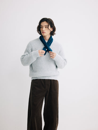 Coke Life Carpem Unisex Winter Sweater - 8% Long Camel Wool Pineapple Check Loose Crew Neck Base Top