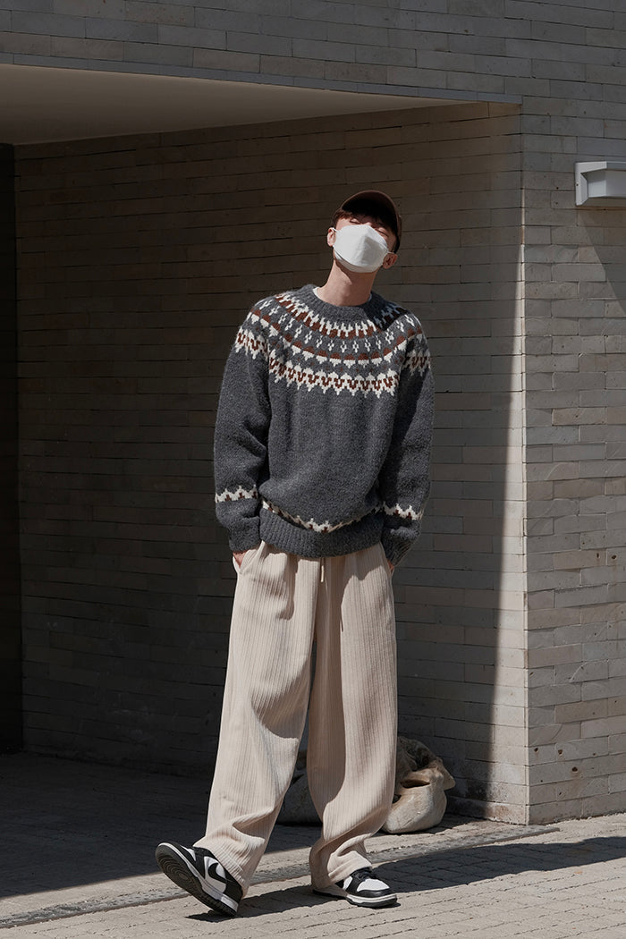 Coke Life CARPEM Winter Fair Isle Sweater - Thickened Coarse Knit Handmade Jacquard Round Neck Top