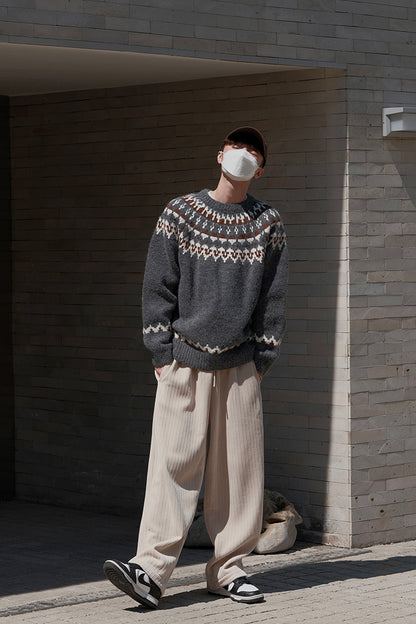 Coke Life CARPEM Winter Fair Isle Sweater - Thickened Coarse Knit Handmade Jacquard Round Neck Top