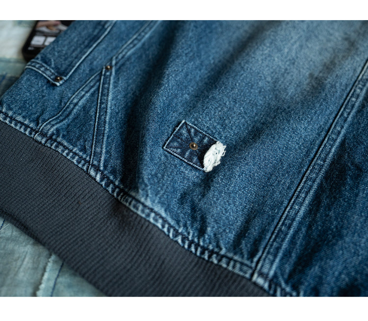 Hand-Embroidered Washed Old Denim Jacket – Patch Detail (Unisex)