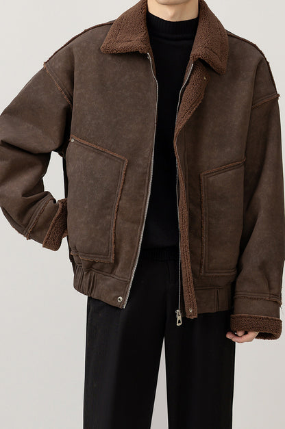 Fleece-Collar Jacket – Riveted Pockets & Boxy Fit