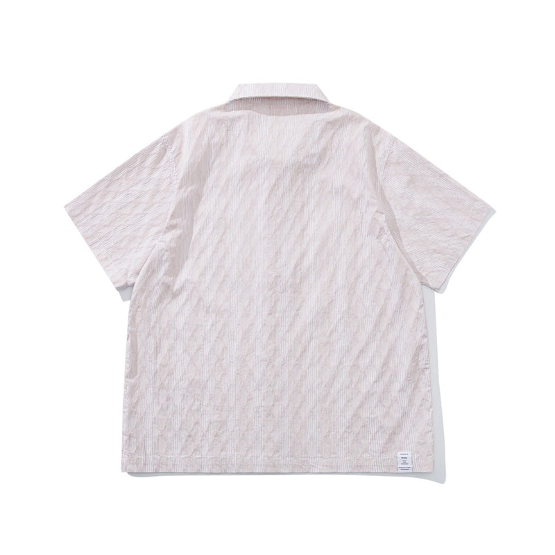 Diamond Texture Striped Short Sleeve Shirt – Loose Unisex Casual Summer