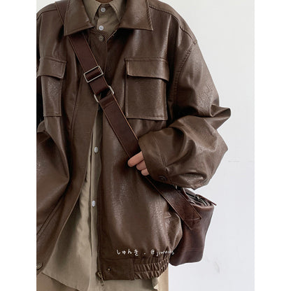 Vintage Moto Leather Jacket – Unisex PU Biker Brown Black