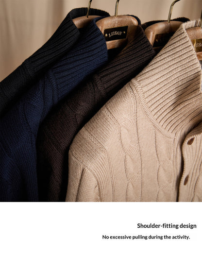 Twist Knit Collar Jacket – Old Money Wool Blend Men
