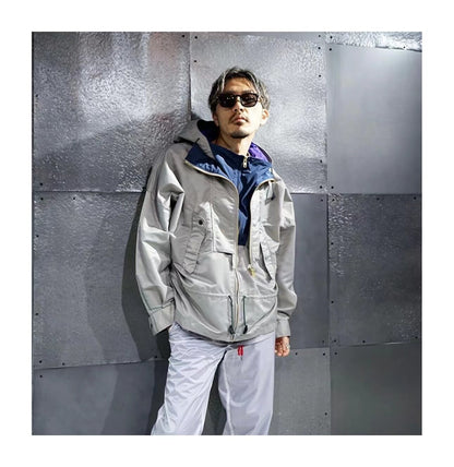Japanese Two-Color Nylon Waterproof Jacket Men – Loose Hooded Double Zipper Streetwear – Japanese vintage | yamalin clothes | Yamalinclothes