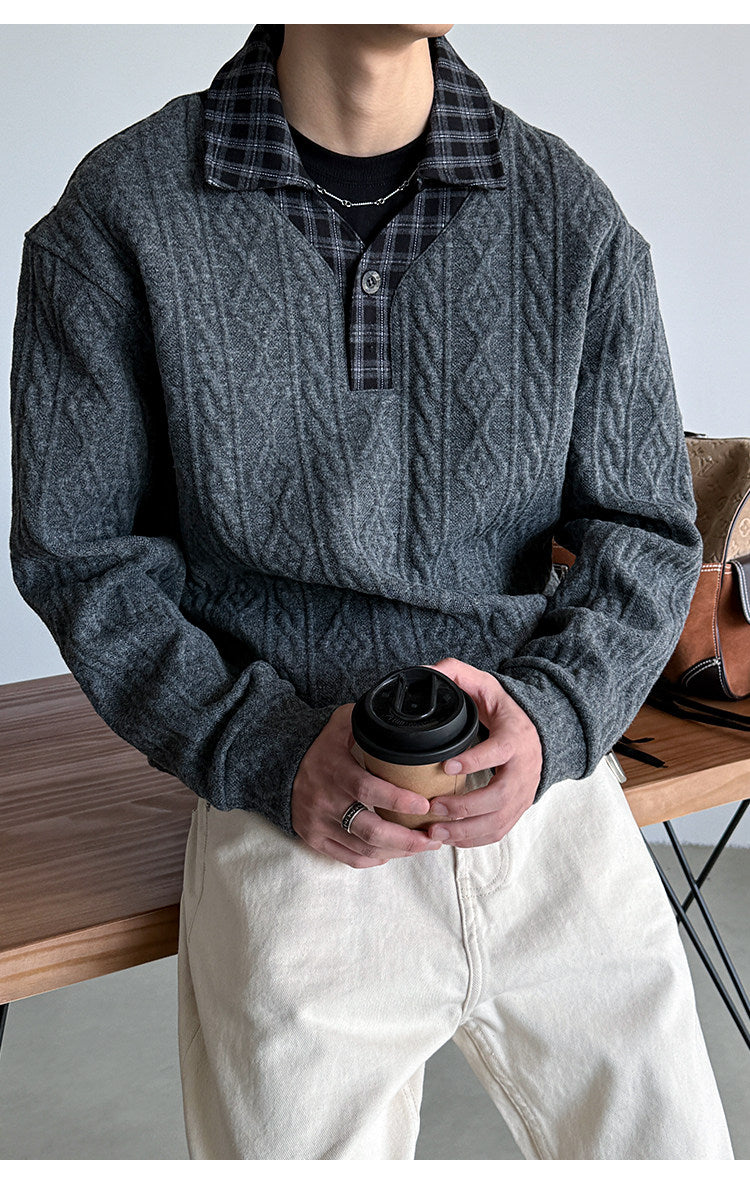 Wool Blend Patchwork Twisted Polo Collar Knit Jacket – Japanese Vintage Unisex – Sweater pullover | japanese streetwear | vintage workwear | unisex | Yamalinclothes