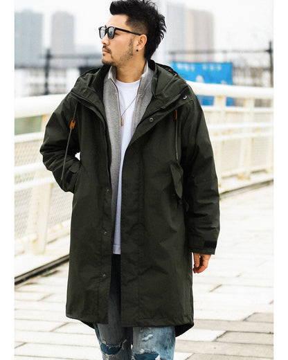 Japanese Retro Swallowtail Hooded Trench Coat – Mid-Length Loose Unisex Spring