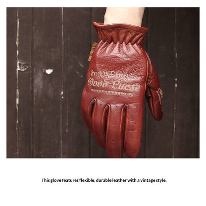 Retro Top-Grain Cowhide Motorcycle Riding Gloves – Unisex Touchscreen