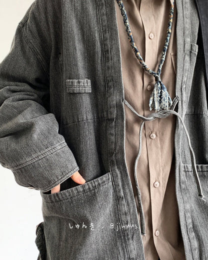 Chinese Retro Modified Cardigan Robe Denim Jacket – Loose Unisex Spring