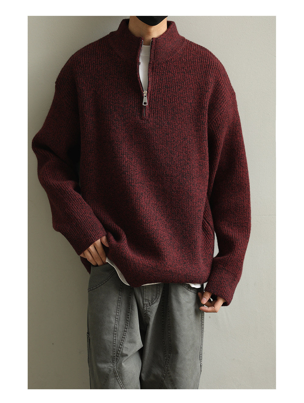 Stand Collar Half-Zip Pullover Sweater – Japanese Loose Unisex – Sweater pullover | japanese streetwear | vintage workwear | unisex | Yamalinclothes