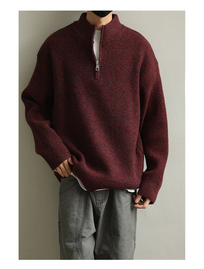 Stand Collar Half-Zip Pullover Sweater – Japanese Loose Unisex – Sweater pullover | japanese streetwear | vintage workwear | unisex | Yamalinclothes