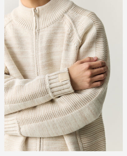 Merino Wool Blend Zip Cardigan – Heavyweight Panel Knit Coat – Japanese vintage | yamalin clothes | Yamalinclothes