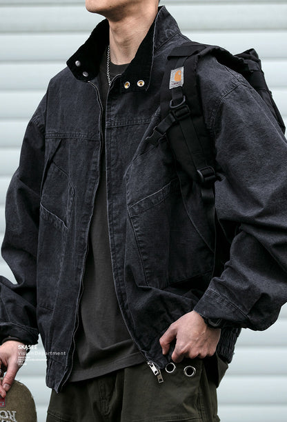 Japanese Retro Deconstructed Stand Collar Hunting Cargo Jacket – Loose Drop Shoulder for Men | Japanese vintage | yamalin clothes | Yamalinclothes
