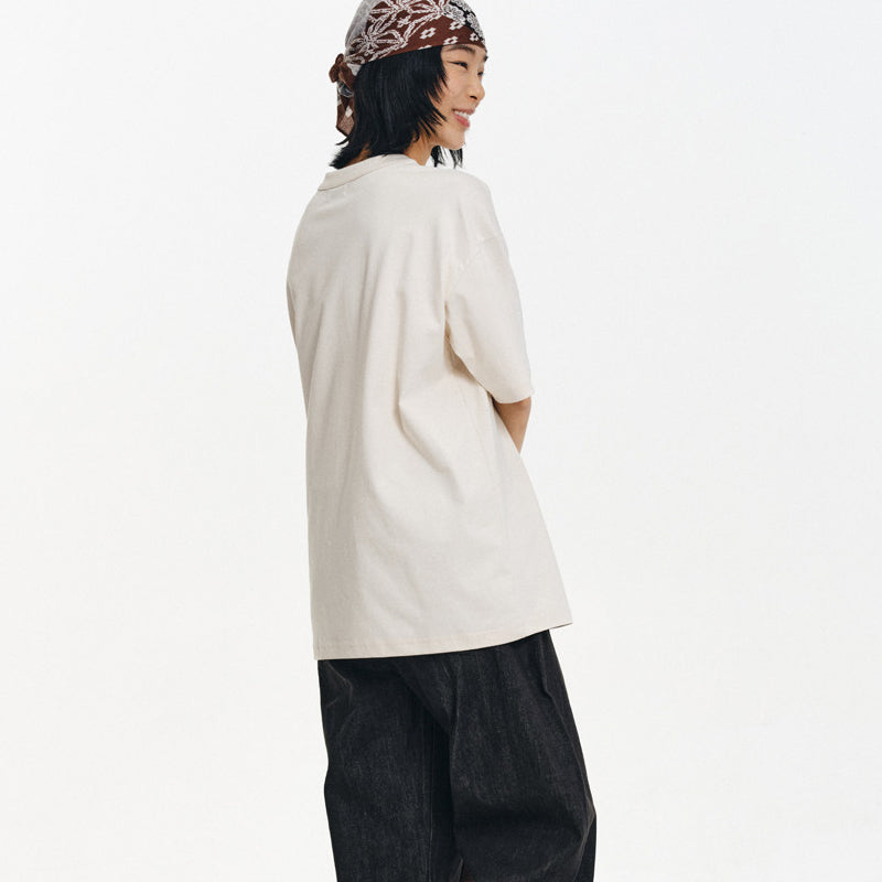 White ink direct printing cool-feel sun protection loose round neck short-sleeved shirt | Japanese vintage | yamalin clothes | Yamalinclothes