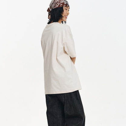 White ink direct printing cool-feel sun protection loose round neck short-sleeved shirt | Japanese vintage | yamalin clothes | Yamalinclothes