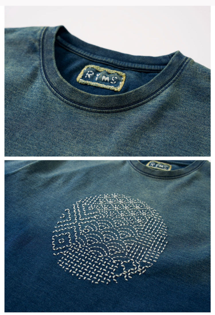 Cotton T-Shirt – Gradient Wash & Sashiko Embroidery | Yamalinclothes