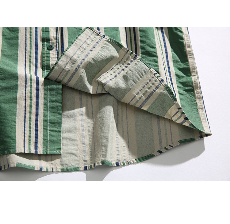 Contrast Vertical Stripe Short Sleeve Shirt – Niche Genderless Casual – Japanese vintage | yamalin clothes | Yamalinclothes