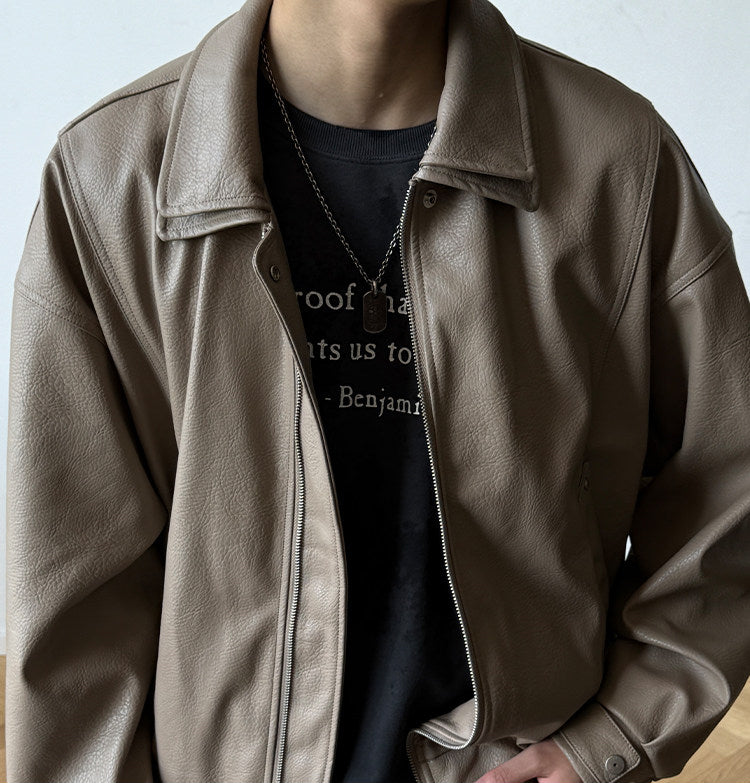 Soft PU Double-Layer Lapel Leather Jacket – American Retro Oversized Unisex – Japanese vintage | fall outfits 2026 | fall winter outfits | classy winter outfits | lazy comfy outfits | japanese streetwear | vintage workwear | yamalin clothes | Yamalinclothes
