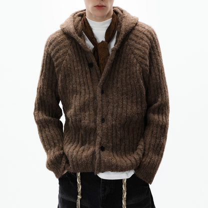 American Vintage Striped Hoodie Cardigan – Chunky Knit Men – Japanese vintage | yamalin clothes | Yamalinclothes
