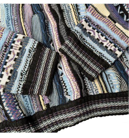 Vertical Stripe Patchwork Jacquard Crew Neck Sweater – Loose Unisex
