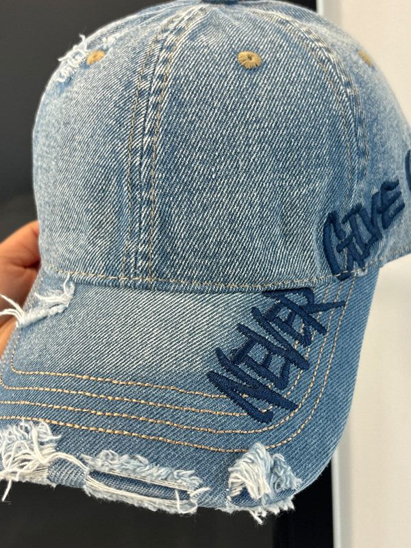 Washed Distressed Denim Baseball Cap – Embroidered Adjustable Unisex