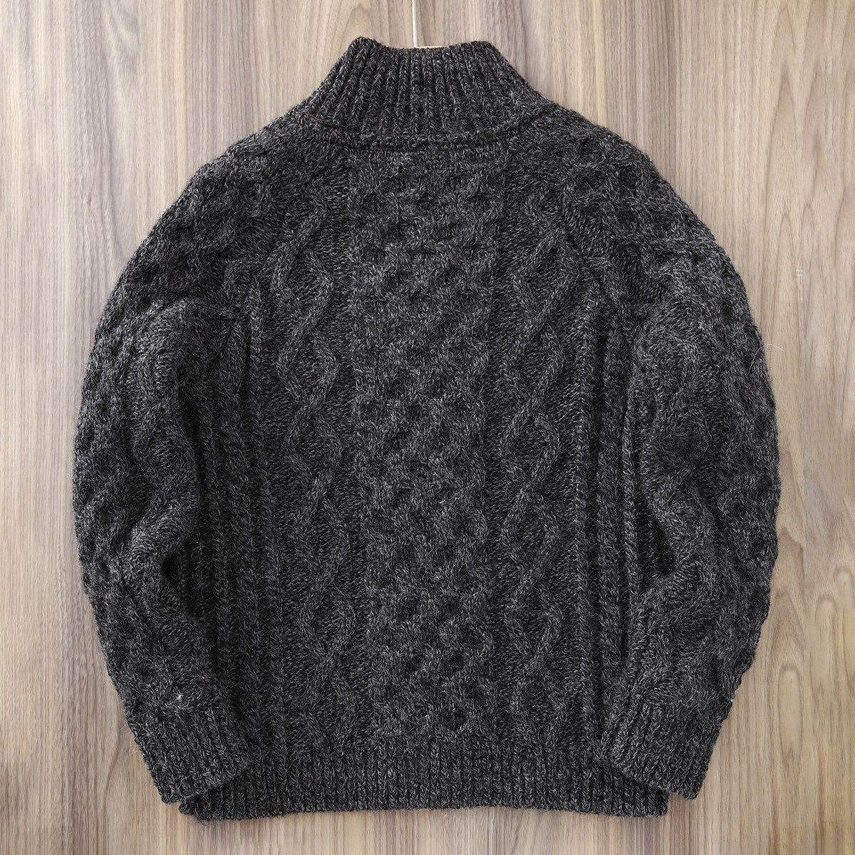 80% Wool Cable Knit Cardigan – Men's Stand Collar Raglan Sleeve Sweater