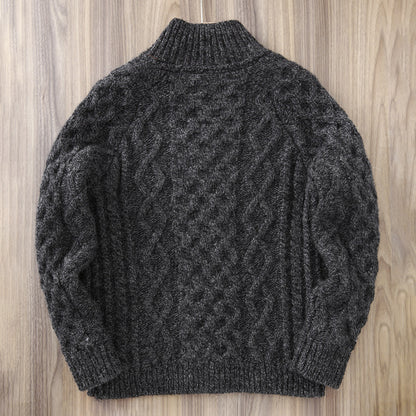 80% Wool Cable Knit Cardigan – Men's Stand Collar Raglan Sleeve Sweater