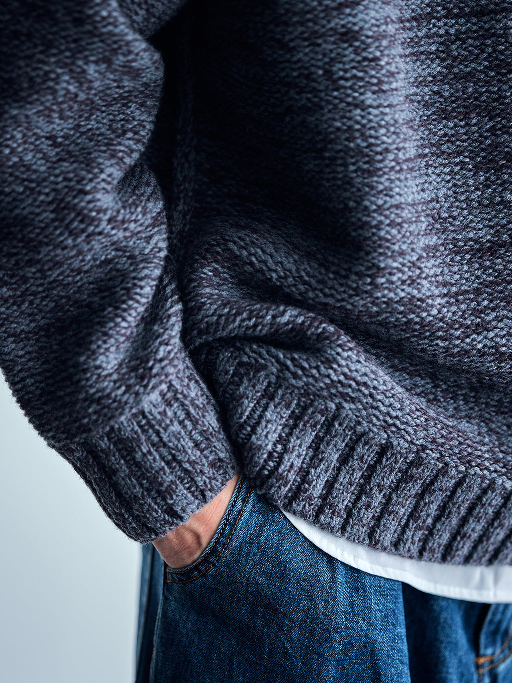 Japanese imported heavyweight high-density woven wool round neck pullover long-sleeved sweater