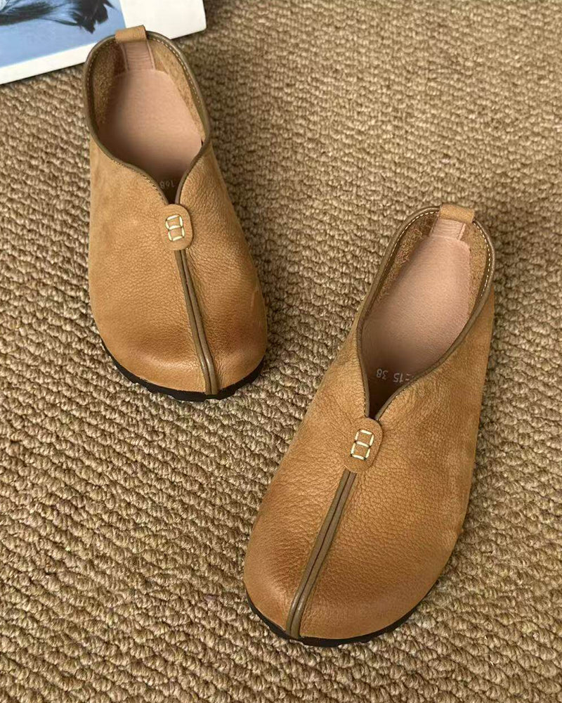 Handmade Artisan Leather Monk Strap Flats – Cotton Linen Style Women's Casual Shoes