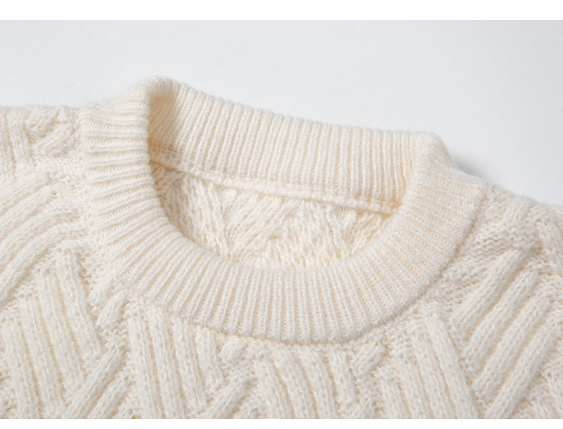Chunky Twist Knit Sweater – Fleece-Lined Thickened Pullover Unisex Winter Knitwear – Japanese vintage | yamalin clothes | Yamalinclothes